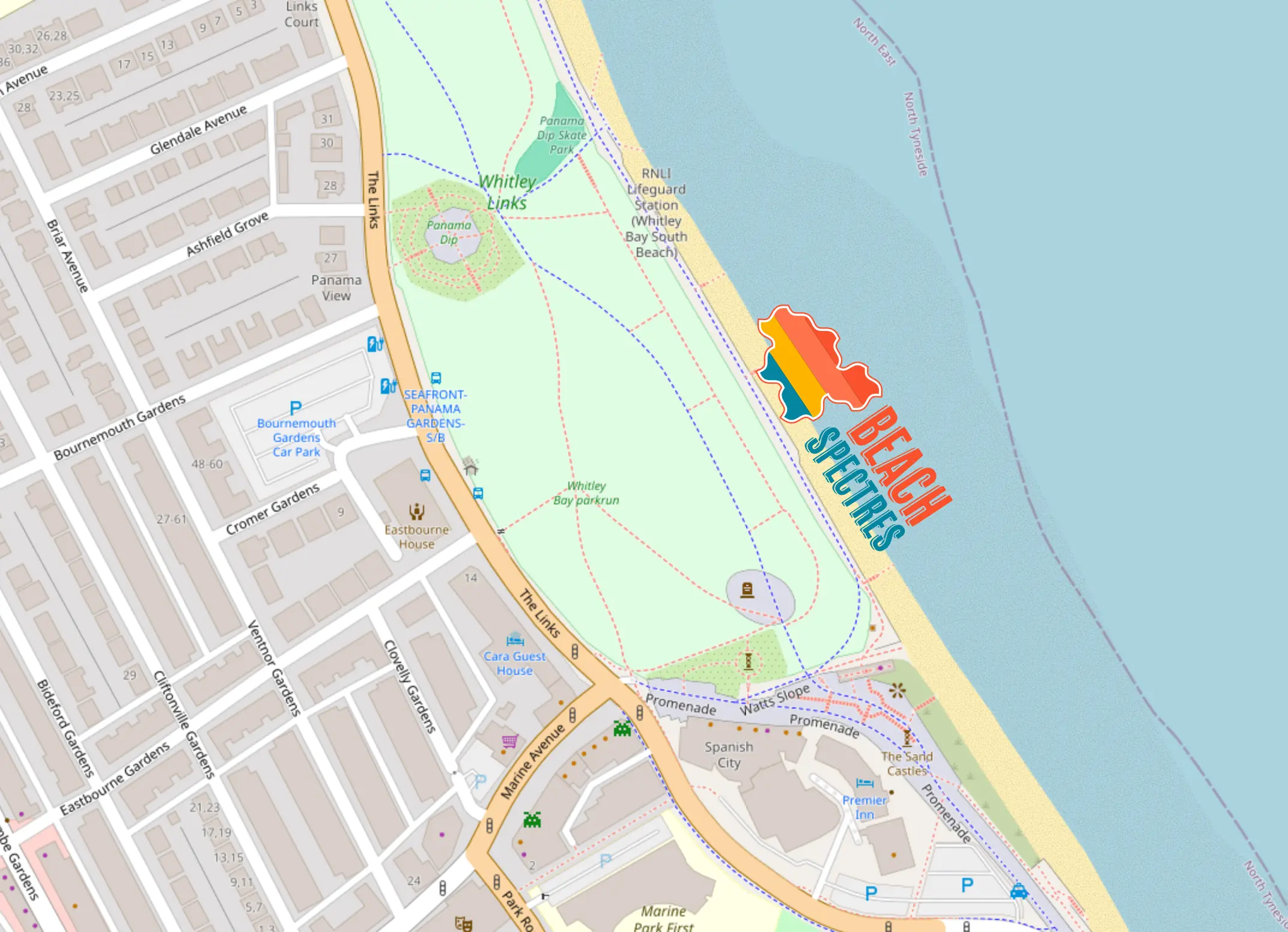 Map of Whitley Bay beach